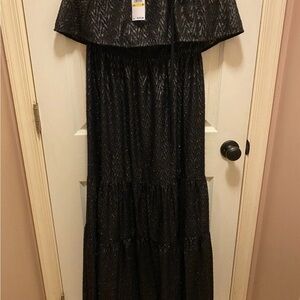 Michael Kors Peasant Top Black w/ Silver Sparkles Dress Sz Med NWT!!